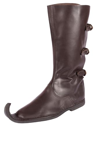 Battle-Merchant Schnabelstiefel mit drei Schnallen, dunkelbraun, Gr. 46 von Battle-Merchant