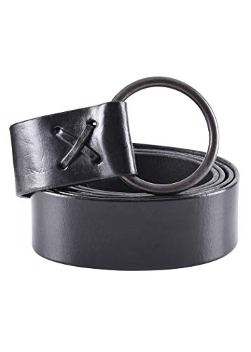 Battle-Merchant Kräftiger Mittelalter Ledergürtel mit Messingring extra lang Braun o. Schwarz Wikinger Langgürtel LARP Gürtel für Damen, Herren o. Kinder vers. Längen (Schwarz, 190 cm) von Battle-Merchant