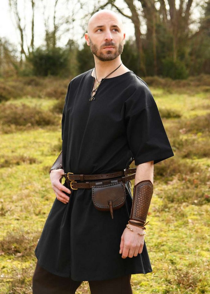 Battle Merchant Tunika Mittelalter-Tunika kurzarm, schwarz "Jasper" S von Battle Merchant