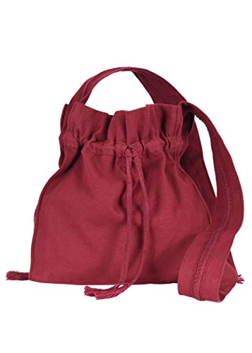 Battle-Merchant Mittelalter Umhängetasche für Damen und Herren aus Baumwolle | Schultertasche oder Schulterbeutel aus Canvas | Karneval Pilgertasche aus Stoff diverse Farben (Weinrot) von Battle-Merchant