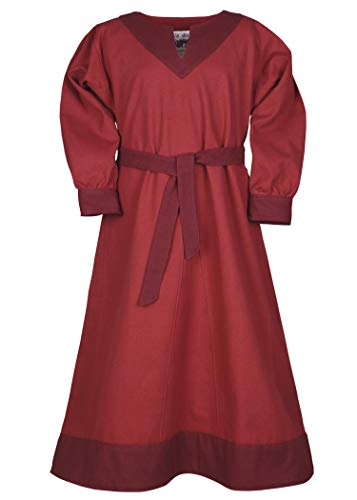 Battle-Merchant Wikinger Mittelalter Kleid mit Gürtel Kinder Mädchen, 128, Rot/Weinrot von Battle-Merchant