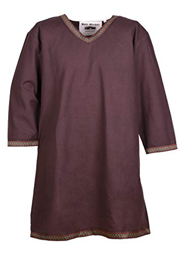 Battle-Merchant – Langarm Wikinger Tunika mit Bordüre für Herren aus Baumwolle – Mittelalter, LARP (XXL, Braun) von Battle-Merchant