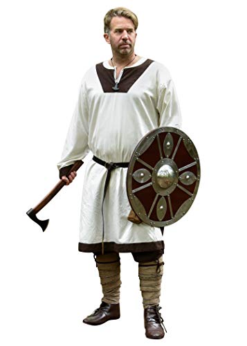 Battle-Merchant Wikinger Tunika Vallentin Langarm für Herren Baumwolle | Mittelalter LARP Vikings mittelalterliches Kostüm (Natur/Braun/XL) von Battle-Merchant