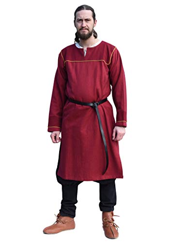 Battle-Merchant Wikinger Tunika Ove | Baumwoll Tunika mit Fischgrätmuster | Mittelalter Wikinger Hemd für LARP (Weinrot/XXL) von Battle-Merchant