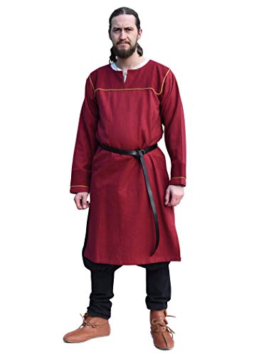 Battle-Merchant - Wikinger Tunika Ove - Baumwoll Hemd mit Fischgrätmuster - Mittelalter Gewandung für LARP (Weinrot/XXL) von Battle-Merchant