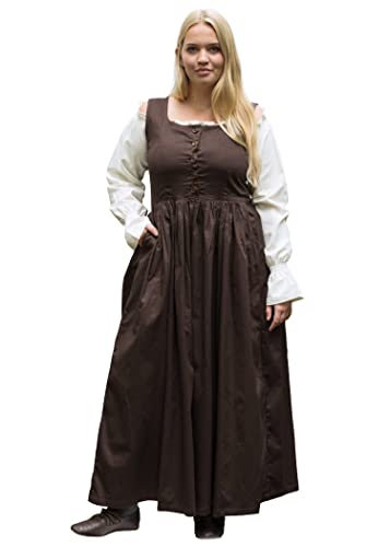 Battle-Merchant ärmelloses Mittelalter Kleid Lene für Damen | Trägerkleid Bauernkleid Überkleid Mieder | Baumwolle |Braun, Gr. L von Battle-Merchant