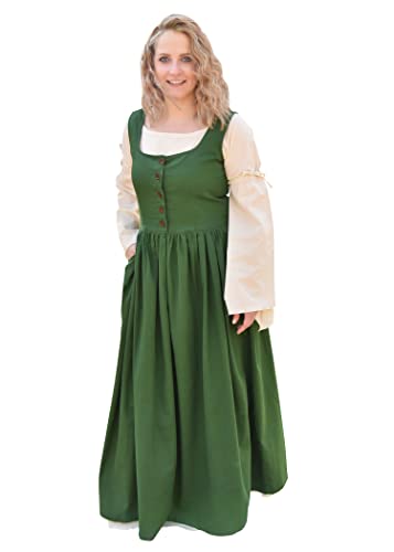 Battle-Merchant ärmelloses Mittelalter Kleid Lene für Damen | Trägerkleid Bauernkleid Überkleid Mieder | Baumwolle | Grün, Gr. L von Battle-Merchant