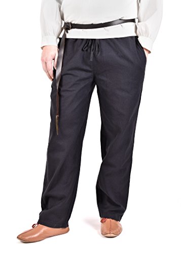 Battle-Merchant Mittelalter-Hose weit, gerade geschnitten, Hagen, LARP-Hose Wikingerhose Herren Ritterhose Baumwolle Piratenhose für Männer Mittelalter,Schwarz,XL von Battle-Merchant