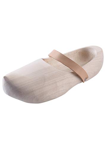 Battle-Merchant - Holzschuhe mit Lederriemen für Herren, Damen und Kinder Gr. 27-47 – Gartenschuhe, Klunschen, Clogs, Unisex - Made in Germany (36 EU, Beige) von Battle-Merchant