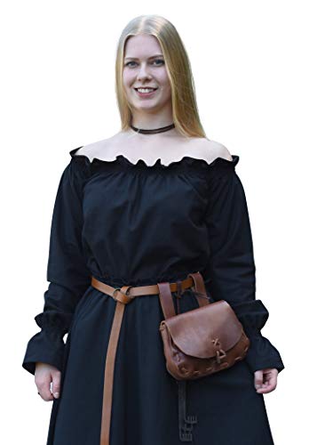 Battle-Merchant Mittelalter Langarm Carmenbluse aus Baumwolle für Damen | schulterfreie langärmlige Boho Bluse S-XXL | Halloween Karneval Kostüm (Schwarz, M) von Battle-Merchant