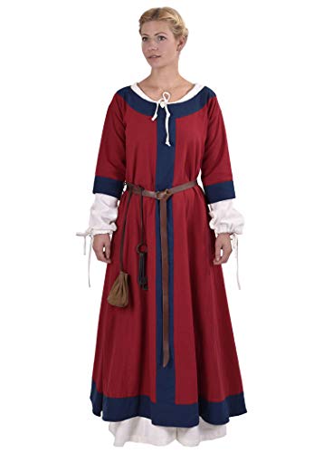 Battle-Merchant Mittelalter Kleid Gudrun lang für Damen aus Baumwolle | Wikinger Kostüm LARP Kleidung | div Farben, (L, rot/blau) von Battle-Merchant