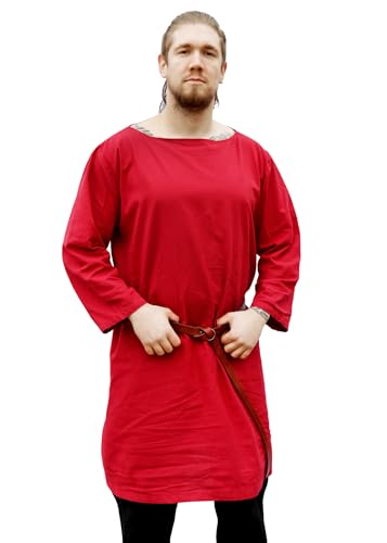 Battle-Merchant - Mittelalter Langarm Tunika aus Baumwolle - Römerhemd - Wikingerhemd - LARP (XXL, Rot) von Battle-Merchant