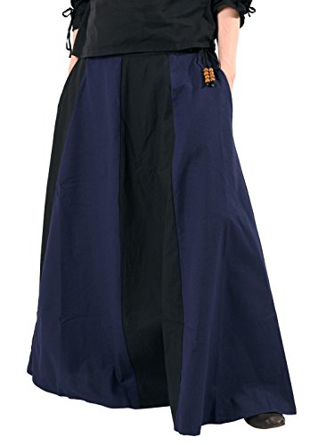 Battle-Merchant Mittelalterlicher Rock Damen Baumwolle | bodenlang und weit ausgestellt in div Farben S-XXL | Mittelalter LARP Kleidung Magd Wikinger (Schwarz/Blau, XL) von Battle-Merchant