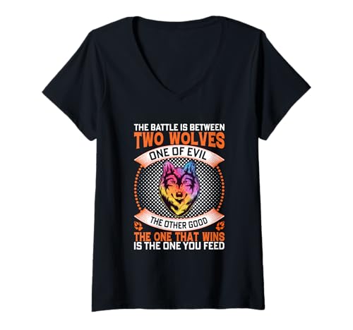 Damen The Battle Is Between Two Wölves One Of Evil The Other Good T-Shirt mit V-Ausschnitt Damen The Battle Is Between Two Wölves One Of Evil The Other Good T-Shirt mit V-Ausschnitt von Battle Two Wolves One Evil Good Wins Feed Gift