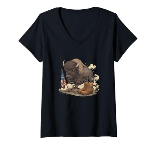 Damen Battlefield Bison im Militär-Look Kostüm T-Shirt mit V-Ausschnitt Damen Battlefield Bison im Militär-Look Kostüm T-Shirt mit V-Ausschnitt von Battlefield Bison Outfit