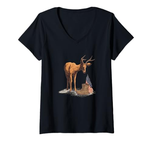 Damen Symbolisches Hirschkostüm für Militärliebhaber T-Shirt mit V-Ausschnitt Damen Symbolisches Hirschkostüm für Militärliebhaber T-Shirt mit V-Ausschnitt von Battlefield Deer Outfit