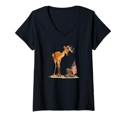 Damen Symbolisches Militär-Hirsch-Kostüm T-Shirt mit V-Ausschnitt Damen Symbolisches Militär-Hirsch-Kostüm T-Shirt mit V-Ausschnitt von Battlefield Deer Outfit