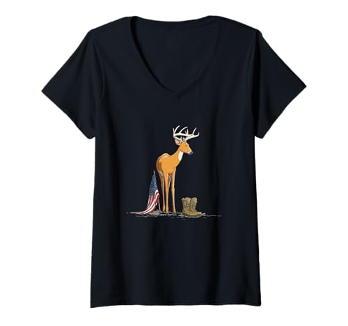 Damen Symbolisches Schlachtfeld-Kostüm mit Hirsch T-Shirt mit V-Ausschnitt Damen Symbolisches Schlachtfeld-Kostüm mit Hirsch T-Shirt mit V-Ausschnitt von Battlefield Deer Outfit
