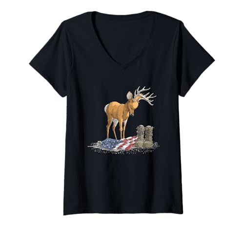 Damen Tragisches Hirsch mit Schlachtfeld Kostüm für symbolische Liebhaber T-Shirt mit V-Ausschnitt von Battlefield Deer Outfit