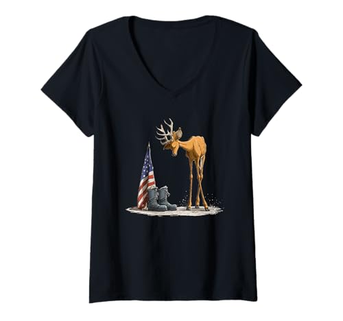 Damen Tragisches symbolisches Kostüm für USA Hirschliebhaber T-Shirt mit V-Ausschnitt von Battlefield Deer Outfit