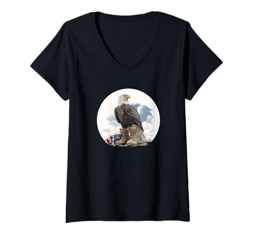 Damen Hübsches Adler-Kostüm für Liebhaber des Militär-Looks T-Shirt mit V-Ausschnitt Damen Hübsches Adler-Kostüm für Liebhaber des Militär-Looks T-Shirt mit V-Ausschnitt von Battlefield Eagle Outfit