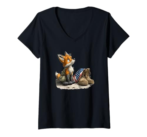 Damen Tragischer Fuchs mit Battlefield Look T-Shirt mit V-Ausschnitt von Battlefield Fox Outfit