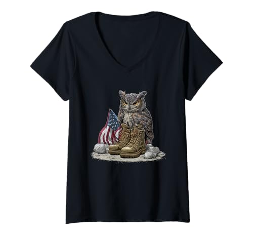 Damen Kampfschuhe für Militär- und Eulenliebhaber T-Shirt mit V-Ausschnitt Damen Kampfschuhe für Militär- und Eulenliebhaber T-Shirt mit V-Ausschnitt von Battlefield Owl Outfit