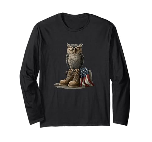 USA Eule mit Militärstiefeln für Damen und Herren Langarmshirt von Battlefield Owl Outfit
