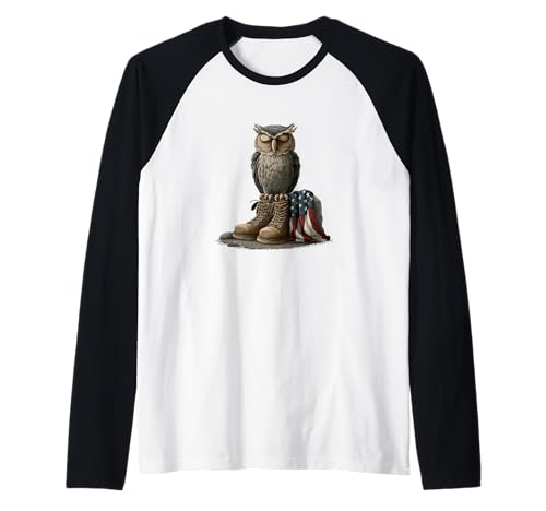 USA Eule mit Militärstiefeln für Damen und Herren Raglan von Battlefield Owl Outfit