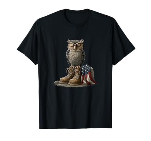 USA Eule mit Militärstiefeln für Damen und Herren T-Shirt USA Eule mit Militärstiefeln für Damen und Herren T-Shirt von Battlefield Owl Outfit