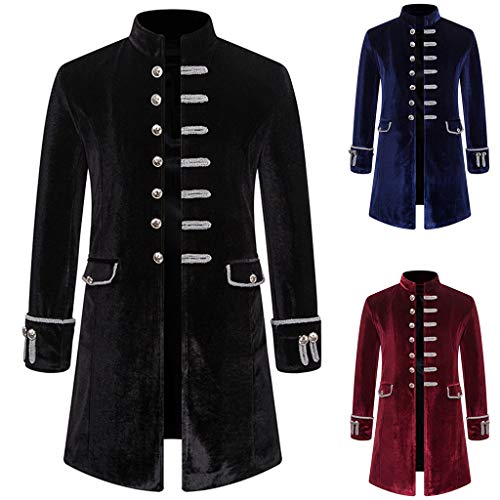 Jacke Herren Frack Jacke Anzug Blazer Lange Gothic Gehrock Uniform Smoking Kostüm Elegant Slim Fit Festlich Party Oberbekleidung Cosplay Vintage Mantel Männer Overcoat Mens Outwear XXL von Battnot-Herren