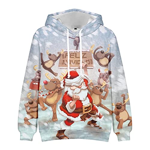 Weihnachtspullover Herren Weihnachten Pullover Lustig 3D Weihnachtsmann Drucken Große Größen Sweatshirt mit Kapuze, Männer Langarm Hoodie Xmas Party Weihnachtshemd Pulli Mens Christmas Tops von Battnot-Herren