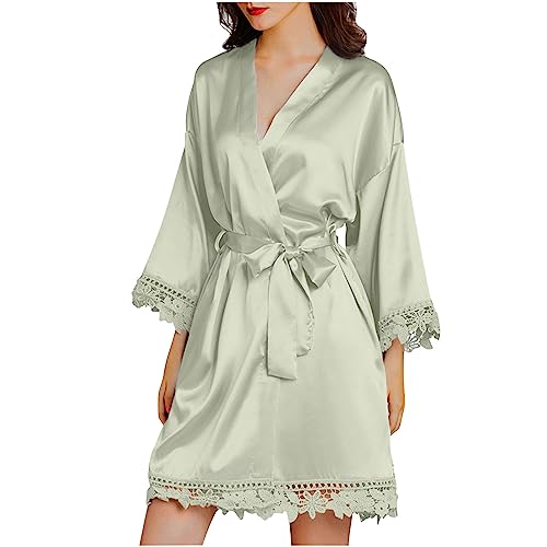 2023 Bademantel Damen Morgenmantel Bademantel Satin Sexy Kimono Kurz Robe mit Gürtel Nachthemd für Braut Nachtwäsche Damen Kimono Robe Morgenmantel Nachtwäsche Bademantel von Battnot