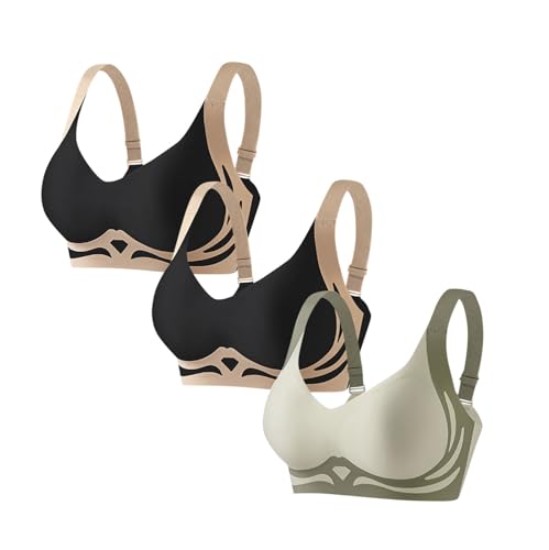 3er Pack BH Damen Ohne Bügel Set Bügelloser Top-Stütz-BH Keine Schlaffen Brüste Mehr Adjustable Keine Nahtlos Unsichtbar Brüste Comfit BHS Comfit Original Stütz Bra Frauen für Alltag Yoga von Battnot