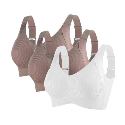 3er Pack BH Damen Ohne Bügel Set Klassische BH Ohne Bügel Sport BH P-ush Up mit Verstellbarem Bustier Große Brüste Unterwäsche Starker Halt Trainings Schlaf BHS Gepolstert für Alltag Yoga von Battnot