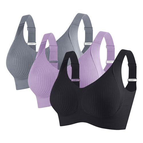 3er Pack Sport BH Damen BH GroßE BrüSte Starker Halt Große Größen Yoga Bra Vollschalen Ohne Bügel Bustier Atmungsaktiv Fitness Top T-Shirt BHS Komfort Gepolstert Büstenhalter Verstellbar Unterwäsche von Battnot