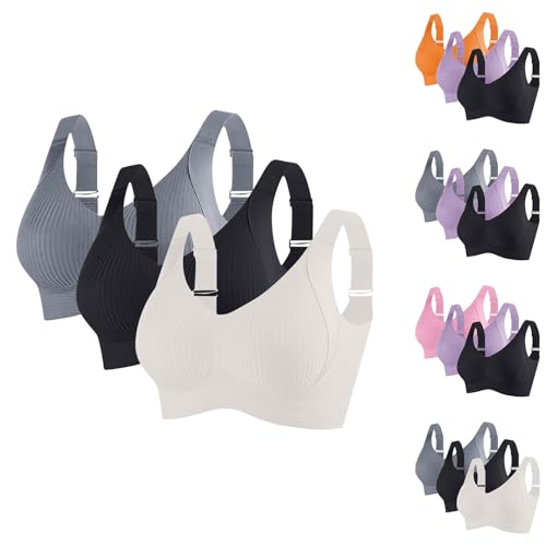 3er Pack Sport BH Damen BH GroßE BrüSte Starker Halt Große Größen Yoga Bra Vollschalen Ohne Bügel Bustier Atmungsaktiv Fitness Top T-Shirt BHS Komfort Gepolstert Büstenhalter Verstellbar Unterwäsche von Battnot