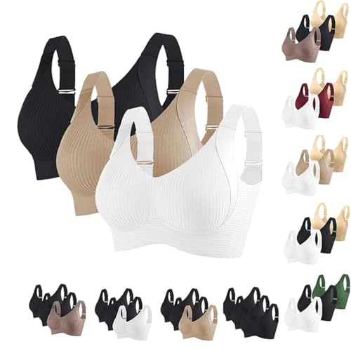 3er Pack Sport BH Damen Ohne Bügel BH Starker Halt Push Up Bra BHS Wireless Seamless Stütz Große Größen Bequem Soft Schlaf Bralette Anti Sagging BHS Gepolstert für Alltag Yoga von Battnot