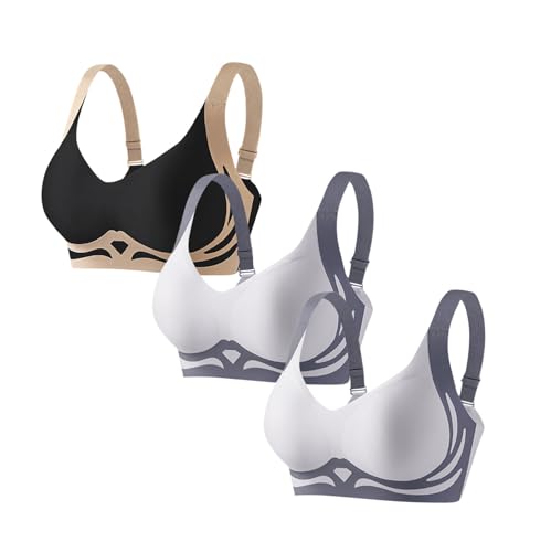 3er Pack Sport BH Damen Ohne Bügel BH Starker Halt Push Up Bra BHS Wireless Seamless Stütz Große Größen Bequem Soft Schlaf Bralette Anti Sagging BHS Gepolstert für Alltag Yoga von Battnot