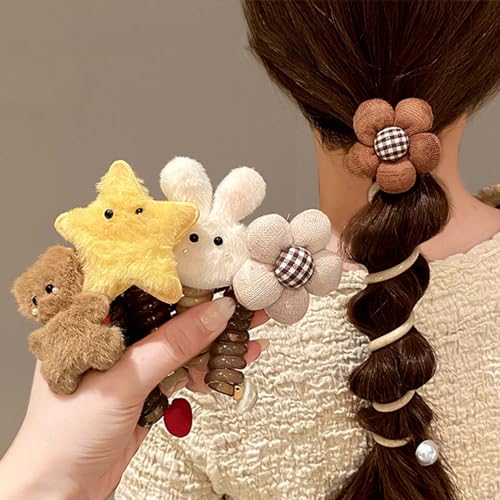 4 Stück Bunte Telefondraht-Haarbänder Für Kinder, Haarbänder Aus Geflochtenem Telefondraht Mit Schleife, Haargummi Mit Gerader Spirale Für Telefonkabel, Pferdeschwanz-Zöpfe (Kawaiix4) von Battnot