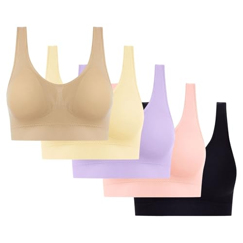 5er Pack BH Damen Ohne BüGel Push Up Sport BH Set Große Größen Seamless Nahtloser BHS V-Ausschnitt Bequem Crop Top Soft Bequem Bra Klassische Spaghettiträger Bra Top für Yoga Fitness Joggen von Battnot