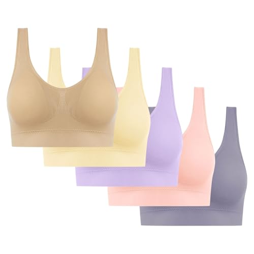 5er Pack Sport BH Damen Ohne Bügel BH Starker Halt Push Up Bra BHS Wireless Seamless Stütz Große Größen Bequem Soft Schlaf Bralette Anti Sagging BHS Gepolstert für Alltag Yoga von Battnot