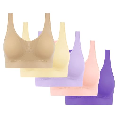 5er Pack Sport BH Damen Ohne Bügel BH Starker Halt Push Up Bra BHS Wireless Seamless Stütz Große Größen Bequem Soft Schlaf Bralette Anti Sagging BHS Gepolstert für Alltag Yoga von Battnot