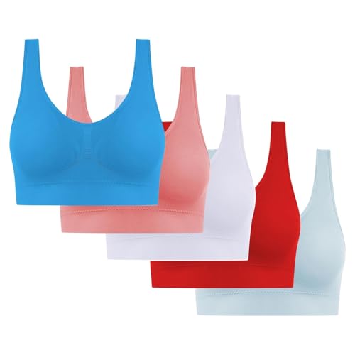 5er Pack Sport BH Damen Ohne Bügel BH Starker Halt Push Up Bra BHS Wireless Seamless Stütz Große Größen Bequem Soft Schlaf Bralette Anti Sagging BHS Gepolstert für Alltag Yoga von Battnot