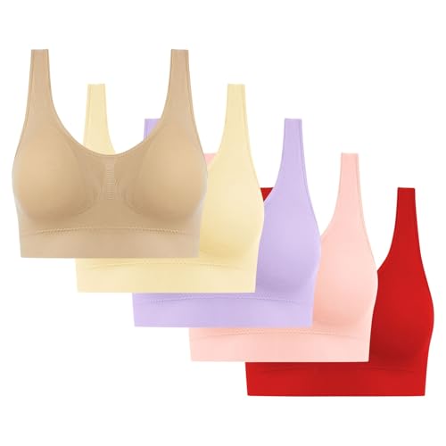 5er Pack Sport BH Damen Ohne Bügel Push up BH Große Größen Soft Seamless Nahtloser BHS V-Ausschnitt Bequem Crop Top Soft Bequem Bra Klassische Spaghettiträger Bra Top für Yoga Fitness Joggen von Battnot