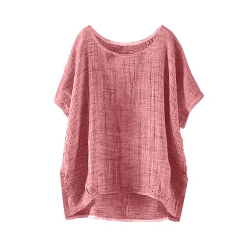 Angebote Musselin Bluse Damen, Leinenbluse Damen, Sommer Henley Collar Leinenhemd Oversized Oberteile Kurzarm Leinen Bluse Große Größen leinen Tunika Einfarbig Shirt Top Leinenbluse Longbluse von Battnot