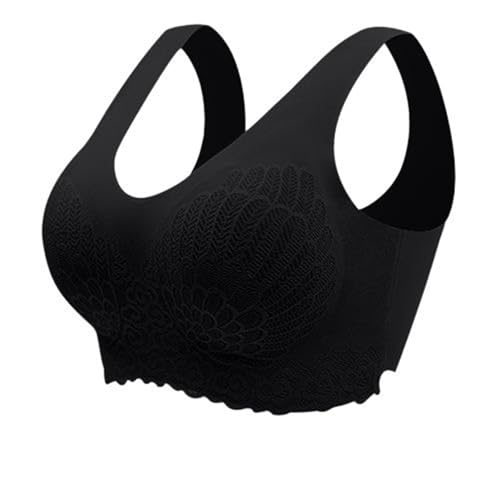 Battnot Damen Ohne Bügel Nahtloser Glatter Weicher BH Modische Spitze Mesh Tiefes V-Ausschnitt Bequemer BH Push Up BH Bustier Bügellos Soft Bra Seamless Bralette T-Shirt Modern Zero Feeling von Battnot
