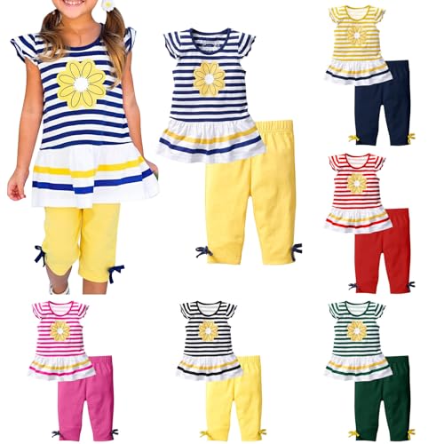 Baby Kinder Kleidung Outfit Mädchen Kurzarm Gestreift T-Shirt + Leggings Hosen Kinder Sommer Kleidung Set Weiche Sommer Babyset Kinderkleidung Babykleidung Set Bekleidungssets für 1-7 Jahre von Battnot