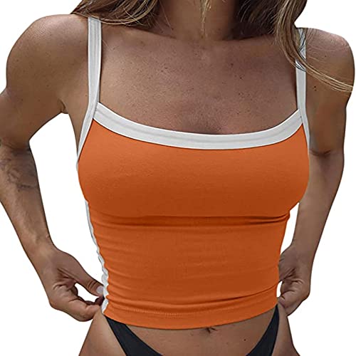 Battnot Backless Top Damen Y2K Ärmelloses Strick Crop Tops Cami Fashion Tank Camilose Spaghettiträger Clothes Oberteil, A#orange von Battnot