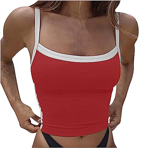 Battnot Backless Top Damen Y2K Ärmelloses Strick Crop Tops Patchwork Cami Fashion Vintage Tank Camilose Spaghettiträger Clothes Oberteil Streetwear, B#rot von Battnot